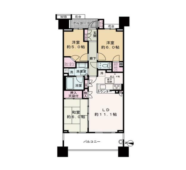 間取り図 全居室収納付、WIC×2、床下収納有彡アルコープ部分にトランクルームも有ります！
