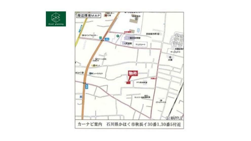 現地までの案内図です。<BR/>所在地・石川県かほく市秋浜イ30番1・30番5