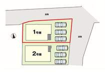 【1号棟区画図】土地面積154.41平米（46.70坪）・駐車3台可能（車種によります）