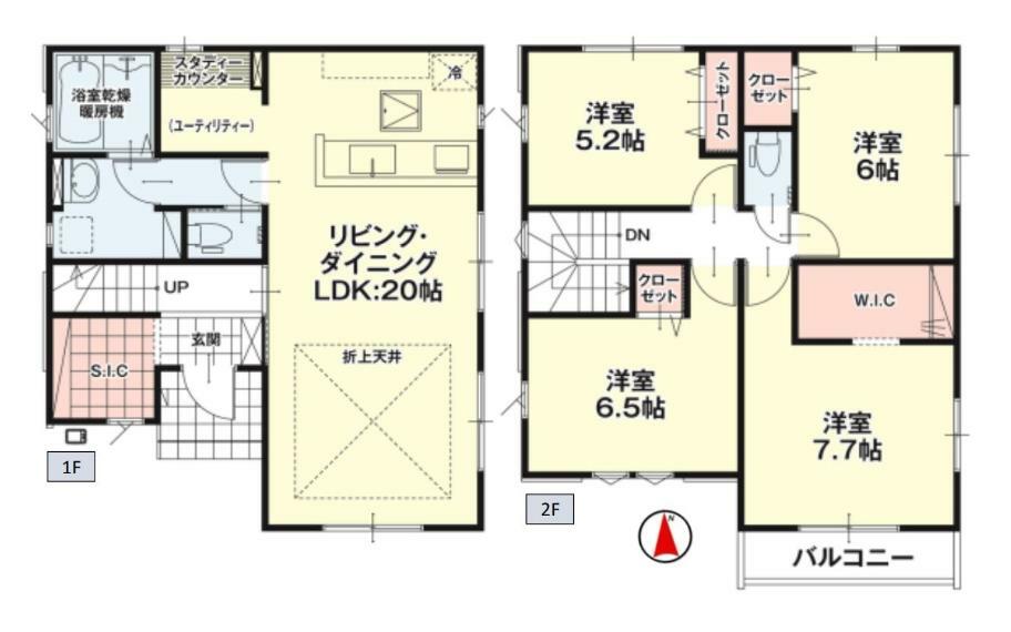 間取り図 【1号棟間取り図】4LDK＋WIC＋SIC　建物面積107.65平米（32.62坪）