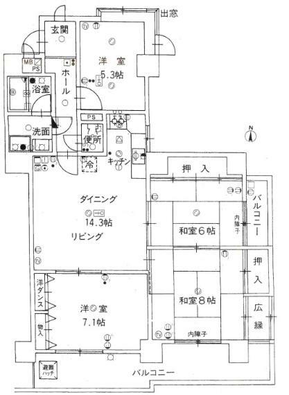 ユニーブルマンション八田(4LDK) 4階の間取り
