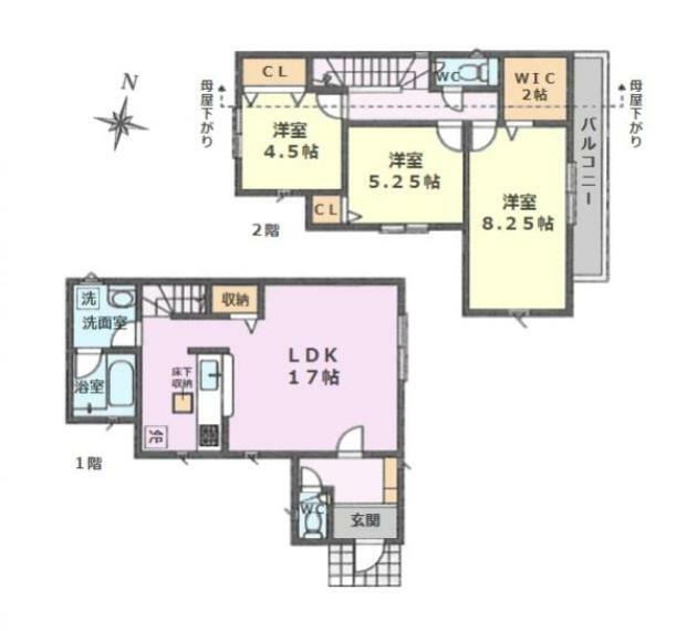 間取り図 ■建物面積:85.86平米の2階建て3LDK新築戸建（全室南向き）