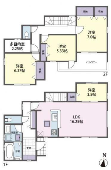 間取り図 【3号棟　間取り】スペースがスッキリ片付く全居室収納付きの4LDKです。