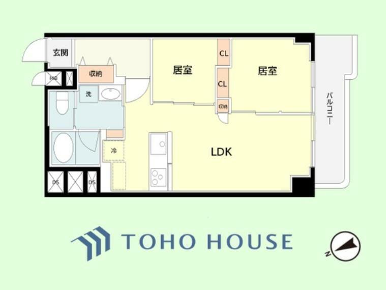 間取り図 2LDK　専有面積46.80平米、バルコニー面積6.39平米