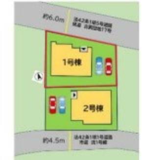 区画図 1号棟:2台駐車可能です。