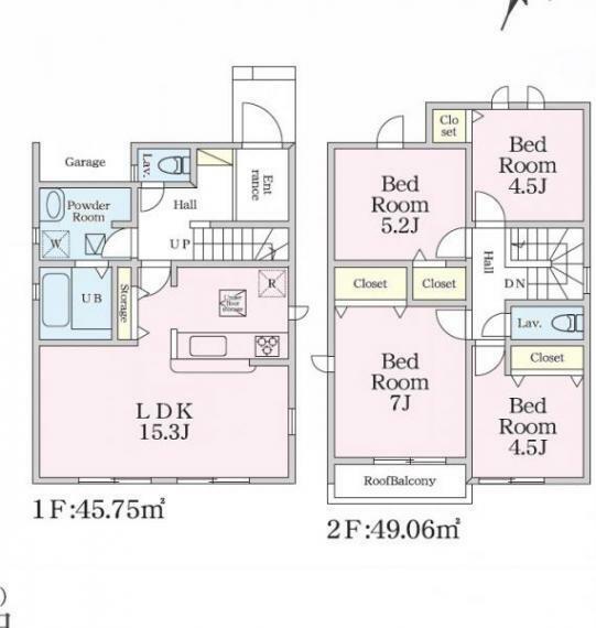 間取り図 2号棟:2階に4部屋とプライベート空間もバッチリ確保できます 。