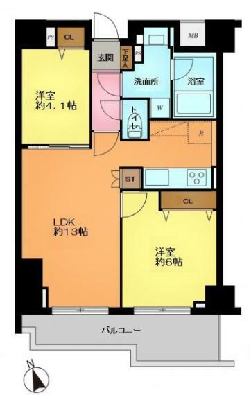 間取り図 ■8階建て3階部分の南向き住戸で陽当り良好  ■専有面積:53.81平米の2LDK