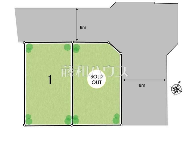 区画図 全体区画図　マイカーを2台所有されているご家庭に嬉しいカースペース2台駐車可（車種による）【日野市多摩平6丁目】