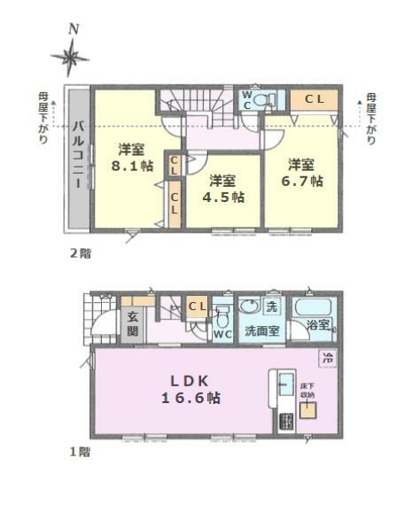間取り図 ■建物面積:83.02米の2階建て3LDK新築戸建（全室南向き）