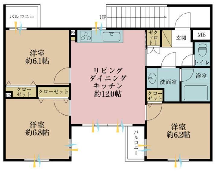 3LDK、専有面積65.24平米、バルコニー面積2.4平米