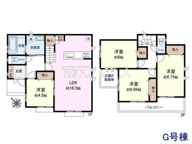 間取り図 G号棟　間取図　各居室にはクローゼットを完備し、家具を置くスペースが確保しやすい設計がされております。【日野市新町5丁目】