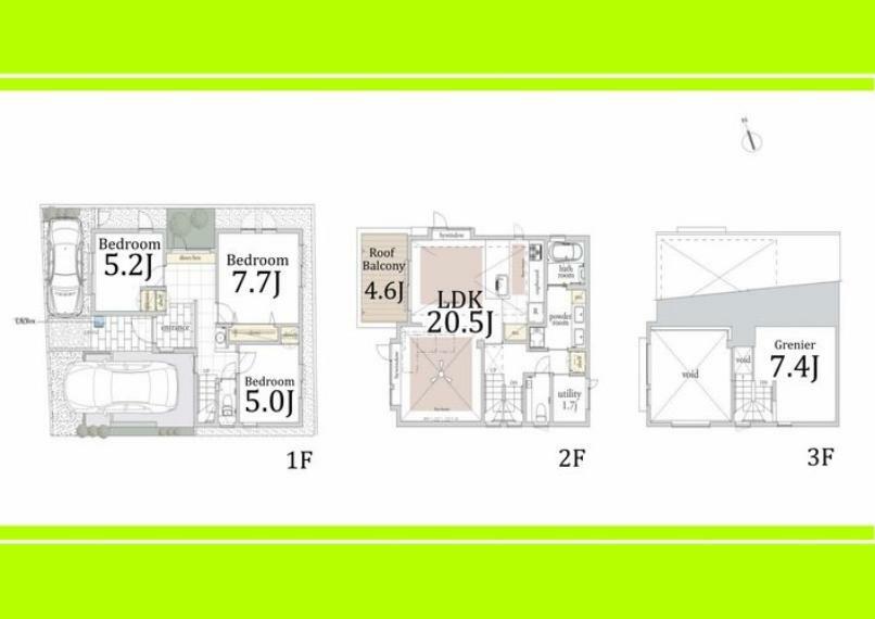 間取り図 土地面積:100.14平米建物面積:110.98平米居室に関して、建築基準法上では一部「納戸」扱いとなる可能性がございます。