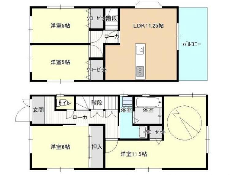間取り図 【間取り図】全居室に収納付き。2階リビングから琵琶湖眺望が取れます。