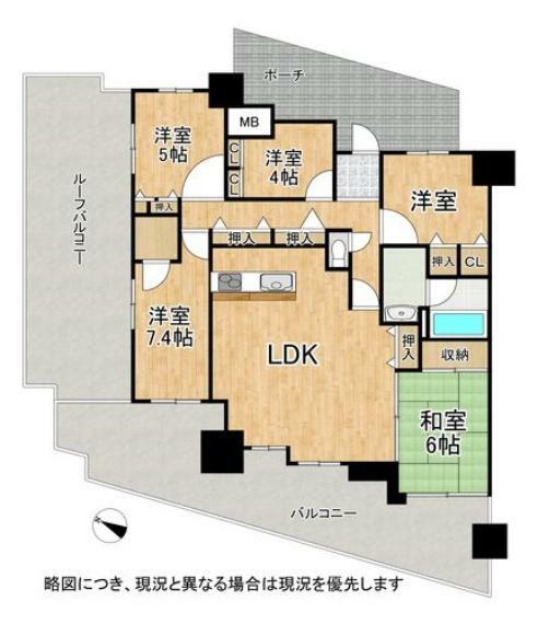 間取り図 ゆったり設計の5LDK！各居室に収納スペースを確保しています。居住空間を広々と使用して頂けます。