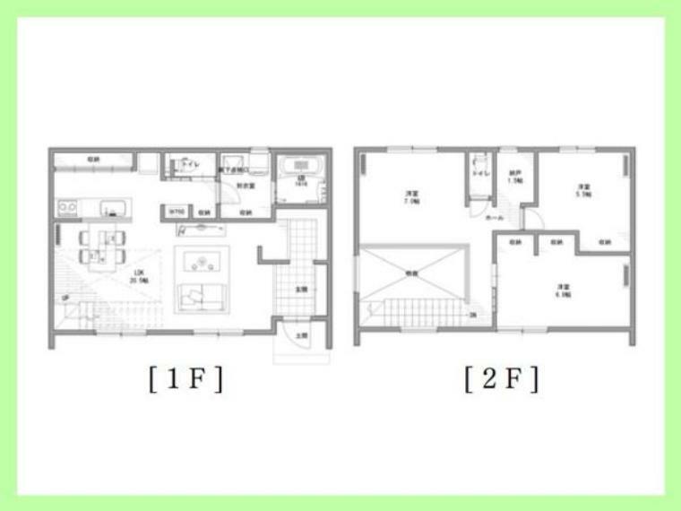 間取り図 3SLDK。土地184.18平米（約55.71坪）建物100.21平米（約30.31坪）。収納豊富な全室収納付き。約20帖のLDKは、ご家族が自然と集まる空間です。