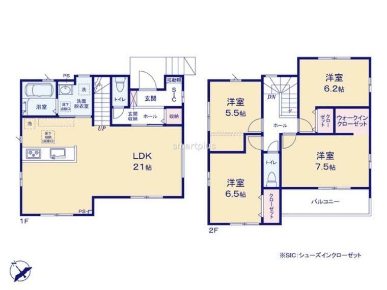 間取り図 ～広々したLDKを設けたプラン～ ・LDKは何と21帖。ご家族で過ごす空間だからこそ、余裕のある広さでお過ごしくださいませ。 ・ご内覧の際は家具の配置などもイメージしてみてくださいね。