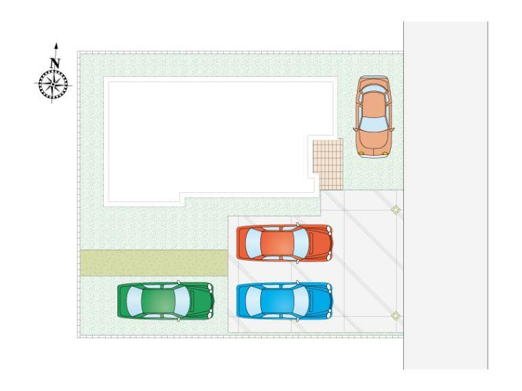 【三光町2号棟　配置図】 お車4台駐車可能です。急な来客にも対応可能な 広々スペースを確保しております。