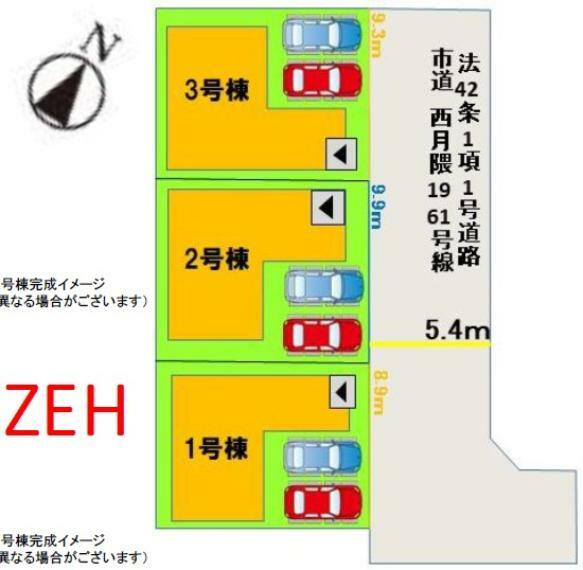 区画図 3号棟:敷地内に2台駐車可能です。