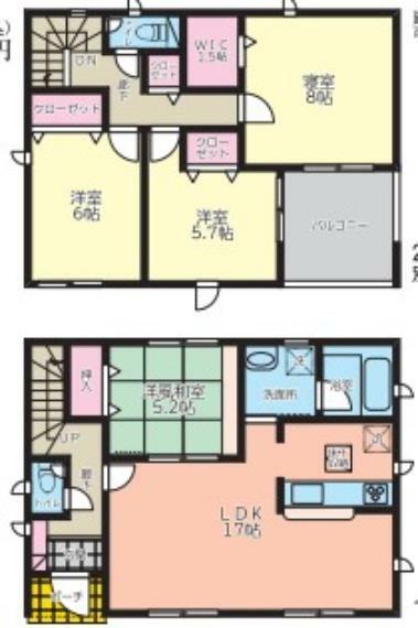 間取り図 2号棟:和室は家具を一切置かなくてもリラックススペースとして活用できるのが嬉しいポイント。