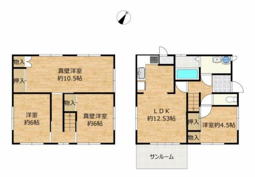 間取り図 【リフォーム予定間取り図】3LDKの住宅にリフォーム予定です。コンパクトな総2階の住宅ですが、お風呂は広々1坪サイズになるよう間取り変更を行います。