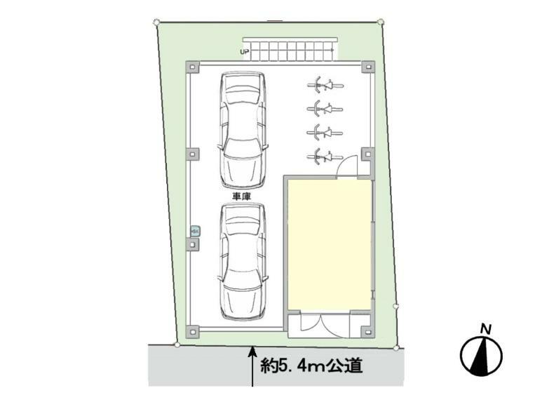 区画図 1階部分に設けている駐車場は都会に立つ邸宅らしからぬ広さを確保しています。
