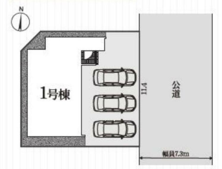 区画図 駐車並列3台可能なカースペースがあります（車種によります）