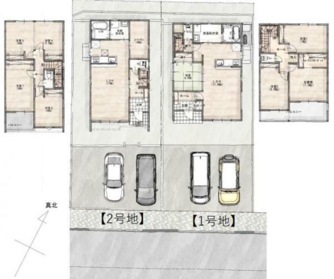 区画図 1号棟:敷地内に2～3台駐車可能です。
