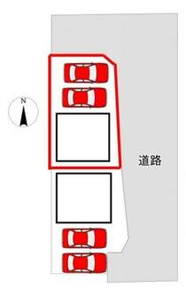 1号棟:配置図です。並列2台駐車可能です。