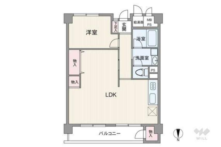 間取り図 間取りは専有面積52.28平米の1LDK。LDKがL字型のスペースを分けて使いやすいプラン。サニタリーは室内廊下に沿って設置されています。バルコニーは6.6平米で、便利なスロップシンク付きです。