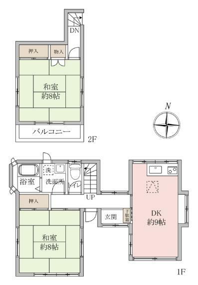 間取り図 【間取り】落ち着いた8畳の和室が2部屋あります。