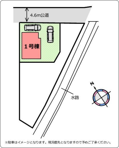 区画図 （区画図）駐車スペース2台分有り。物置や自転車を置く余裕もあります。