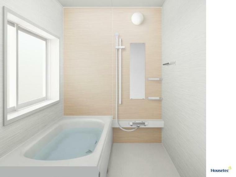 （同仕様写真）浴室は ハウステック製の1坪タイプ、新品のユニットバスに交換します。入浴動作をサポートしてくれる握りバーが付いていてお年を召した方りや小さなお子様の入浴時に重宝しますね。