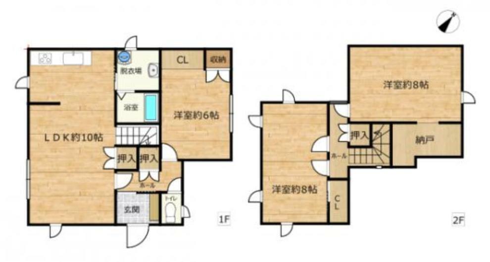 間取り図 【間取り図】1階1部屋、2階2部屋の3LDKです。全室6帖以上で十分な部屋数がありますので、ご家族でも住みやすい住宅です。