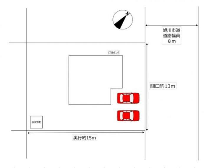区画図 【配置図】駐車スペースは車2台駐車できます。縦列も組み合わせれば3台目も駐車できます。（車種により、異なります。）