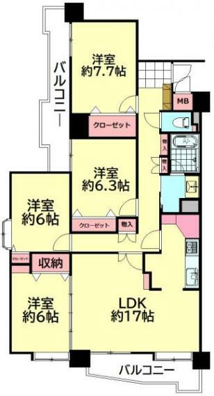 シーアイマンション小松島(4LDK) 3階の間取り