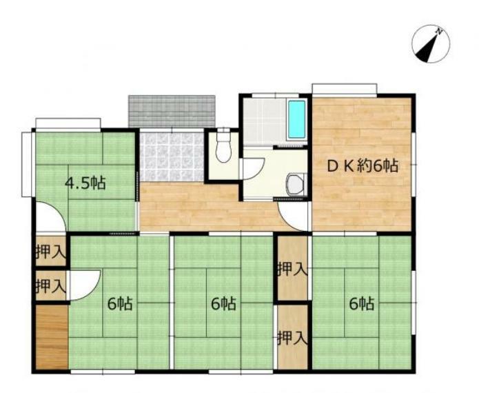 間取り図 4DKのコンパクトな平家住宅です。