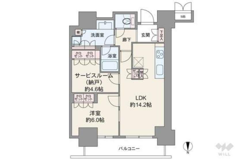 間取り図 間取りは専有面積60.47平米の1SLDK。室内廊下が短く居住スペースを広く確保したプラン。キッチンは生活感が伝わりにくい独立型です。全居室に収納あり。バルコニー面積は9.05平米です。
