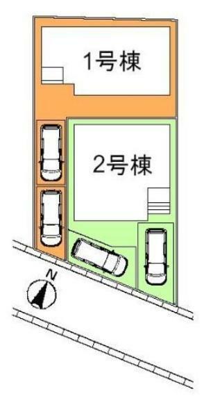 区画図 カースペースは2台付き！ セカンドカー持ちの方や急な来客時にも安心ですね。