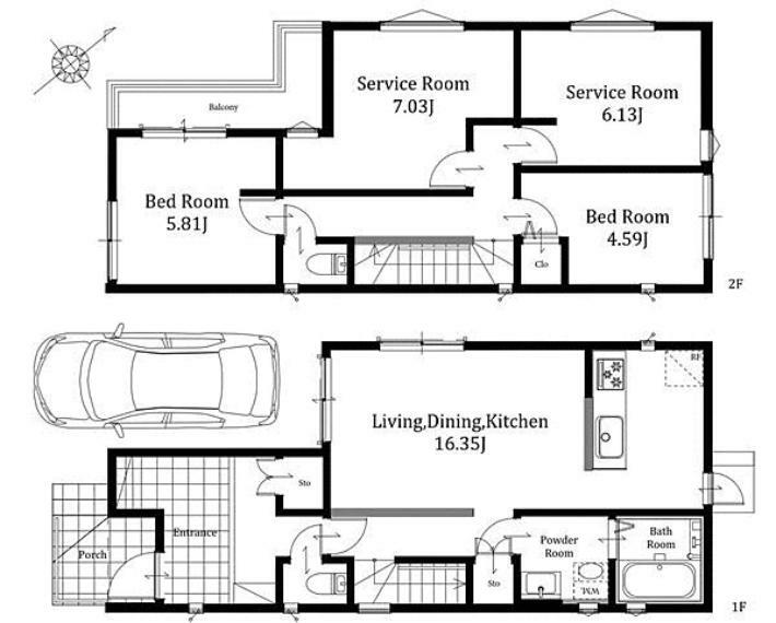 間取り図 2号棟: LDKは家族の顏が見渡せる対面式キッチン採用一日の疲れを癒す浴室は1坪タイプでゆったりとした広さLDKと居室の階層を分けることでプライバシーにも配慮した設計です
