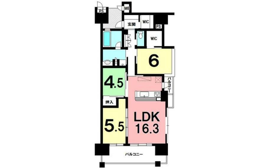 間取り図 3LDK、東角部屋【専有面積77.35m2】室内程度良好です！