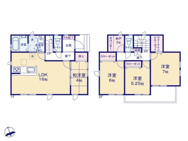 間取り図 全室南西向きの陽当たり良好な住宅です。 和洋室4帖は来客時の客間としても重宝します。
