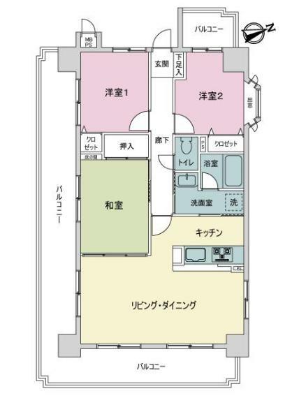 ライオンズマンション東広島(3LDK) 2階の間取り