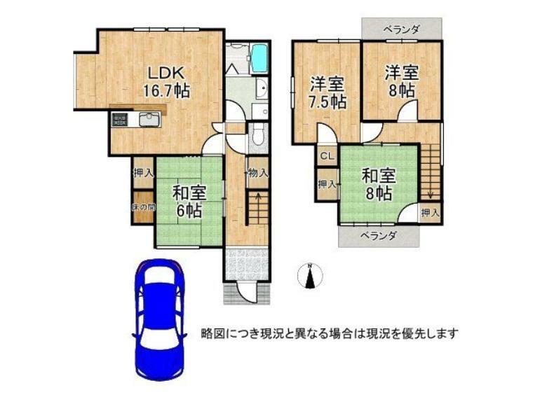 間取り図 全室6帖以上、各居室ゆとりのある間取りです