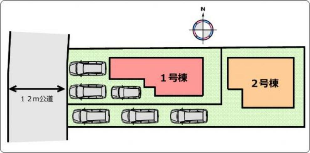 区画図 （区画図）駐車スペース3台分有り！（車種による）ゆとりある前面道路で駐車時も安心ですね。
