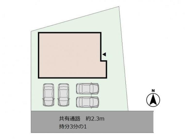 （区画図）駐車スペース3～4台可能。ゆったり70坪の敷地です。