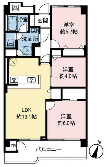 間取り図 専有面積約67m2の3LDK。バルコニーに嬉しいトランクルーム付きです。