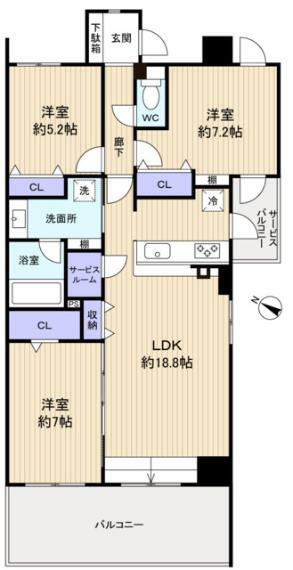 間取り図 角部屋 2面バルコニー