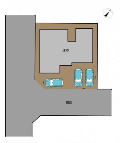 区画図 【区画図】駐車場は普通車3台駐車可能です。これから工事します。