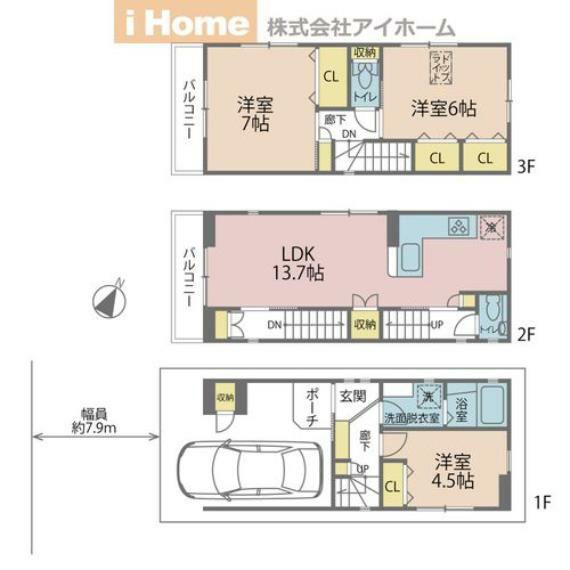 間取り図 床暖房やエコジョーズ、ミストサウナ付浴室暖房乾燥機を標準装備。