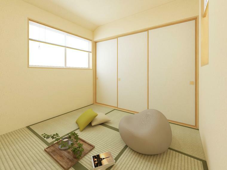 完成予想図（内観） ［完成イメージ図］国産いぐさの畳の和室は落ち着く空間です。押入れも充実しています。